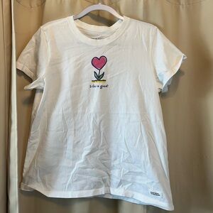 Life Is Good Kids White Tee with Pink Heart Design